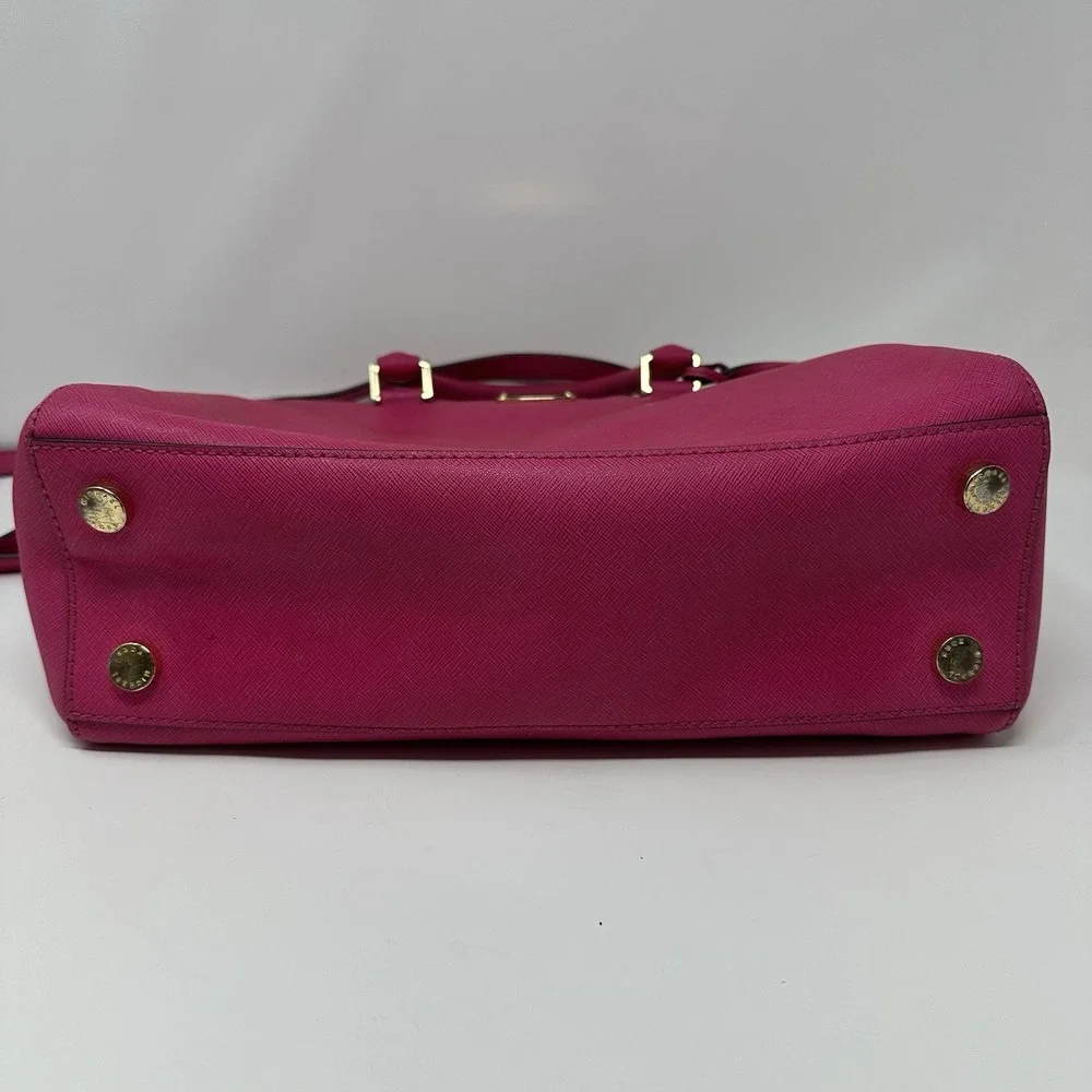 Michael Kors Pebbled Leather Satchel Color Raspberry With Matching Wallet